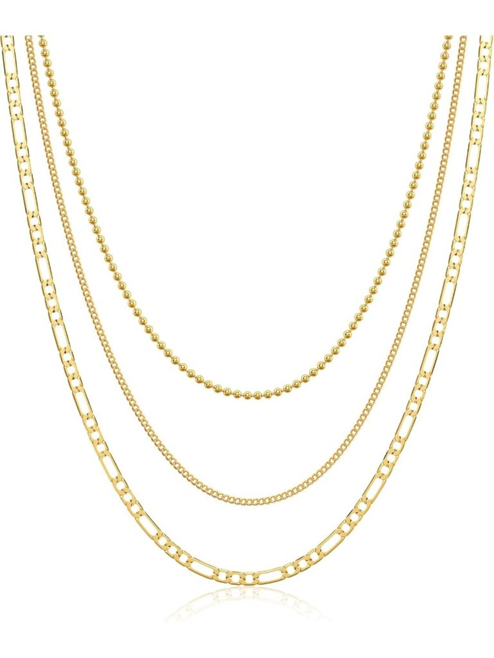 Women's Bead Cuban Gold Non Tarnish Chunky 14k Gold Plated Layered Necklaces